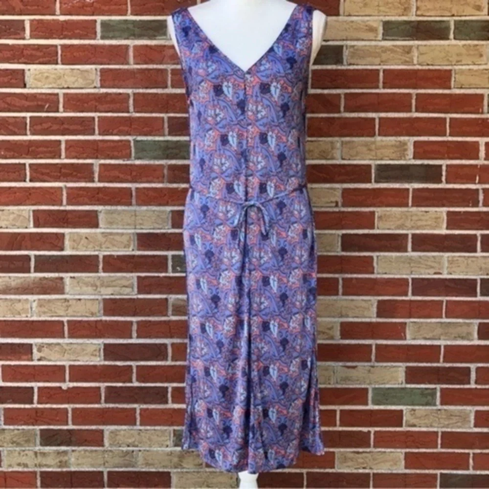 Tory Burch Sandy Sea Coral Artemis Tie-Waist Silk Blue Sleeveless Dress 👗